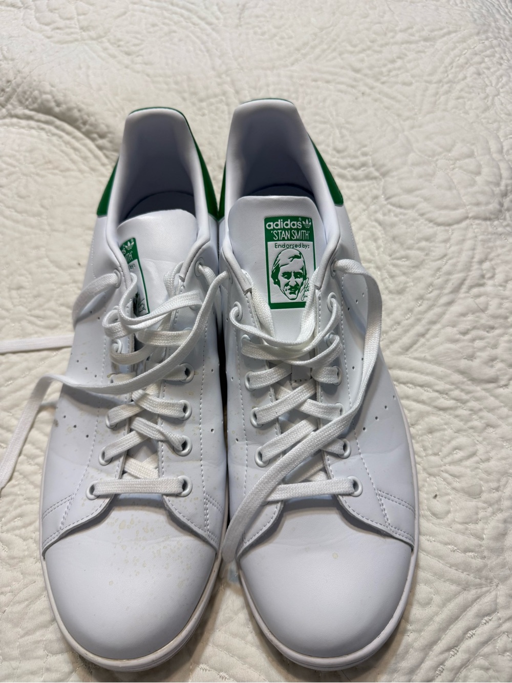 Men’s Adidas size 13 Stan Smith White Sneakers with Green Heel Tab